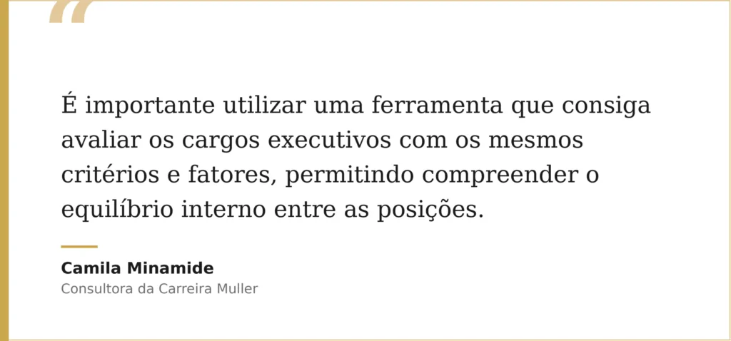 É importante utilizar uma ferramenta que consiga avaliar os cargos executivos com os mesmos critérios e fatores, permitindo compreender o equilíbrio interno entre as posições e definir com mais clareza os níveis de gestão que a organização possui